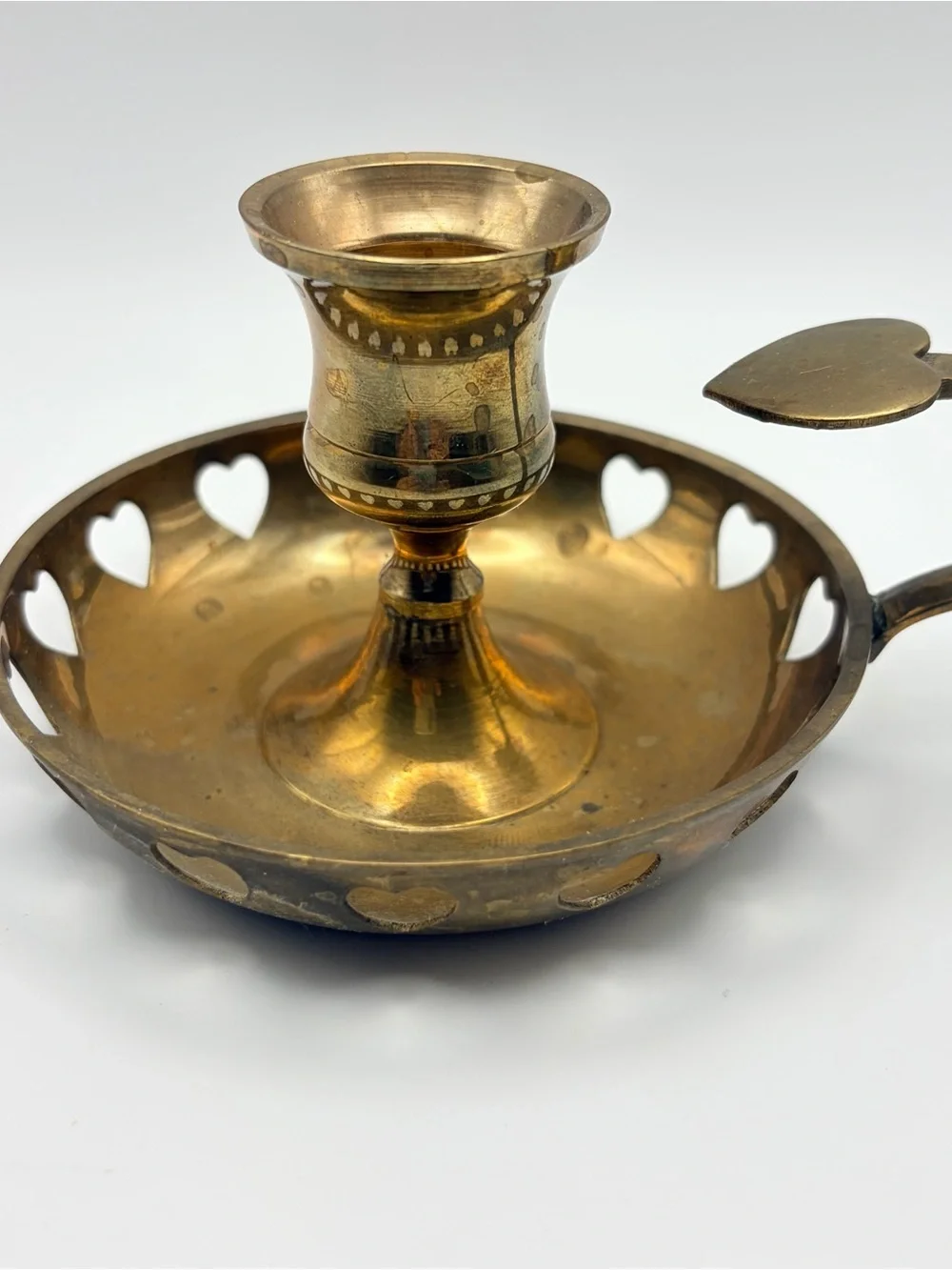 Brass Heart Pierced Chamberstick Candle Holders - Brass